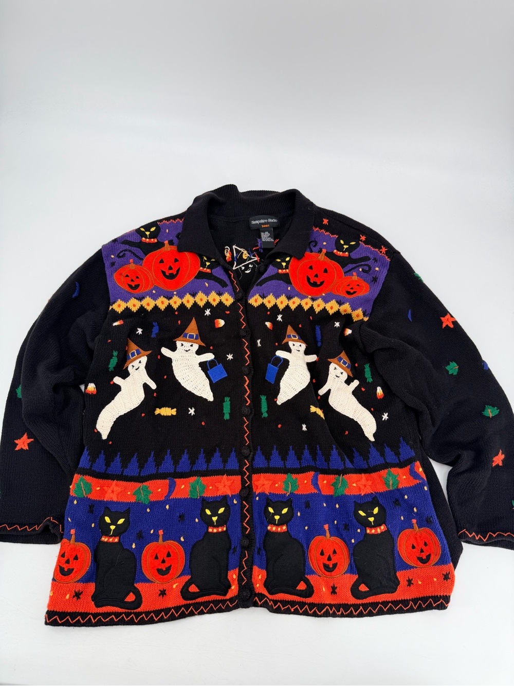 Vintage Halloween Knit Zip Up Cardigan Sweater Plus Size 2X